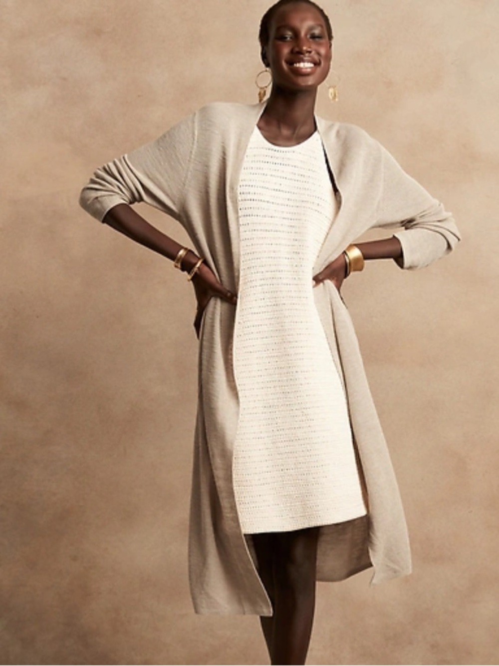 Banana Republic Linen Blend Duster Cardigan White Size Small